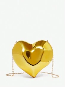 SHEIN SXY Ladies, Women Evening Bags, Clutchs, Crossbody Bags, 3D Heart Shape, Fashionable, Elegant, Simple, Personalized, Versatile, For Cocktail Party, Party, Prom, Club, Date, Birthday, Evening, Date Nigh, Ball, Valentine's Day - Gold - View 2