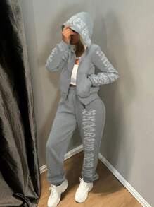 BamGleam Casual Letter Print Hoodie Sweatshirt, Autumn/Winter Graduation,Back To School,Graduation,Teacher,Back To School Pullover Fall - Grey - View 7