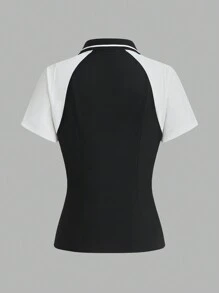 女士休闲户外 T 恤，简约时尚，适合日常穿着 - 黑與白 - 查看 2