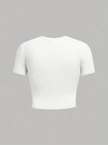 SHEIN Girlism Set da 3 t-shirt aderenti a maniche corte crop top da ragazza adolescente, casual - Rosa Baby - Visualizzare 3
