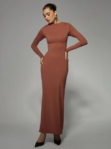 MISSGUIDED Halloween Luxury Lace-Up Back Maxi Evening Dress Bodycon Long Sleeve Floor Length Formal Gown Party Wedding Guest Elegant Design