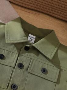 Conjunto de camisa e shorts sem mangas verde militar unissex para bebês/crianças pequenas, estilo casual simples, tecido macio e confortável, adequado para férias, viagens, escola, reuniões diárias, esportes, primavera/verão - Verde - Ver 4