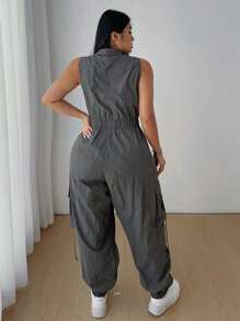 POPSWAY Plus Size Fashionable Sleeveless Grey Jumpsuit