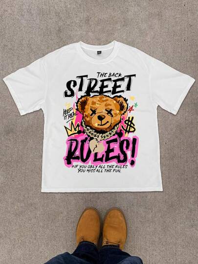 Manfinity EMRG Casual Teddy Bear Slogan Grafiskt tryck Kortärmad T-shirt för män