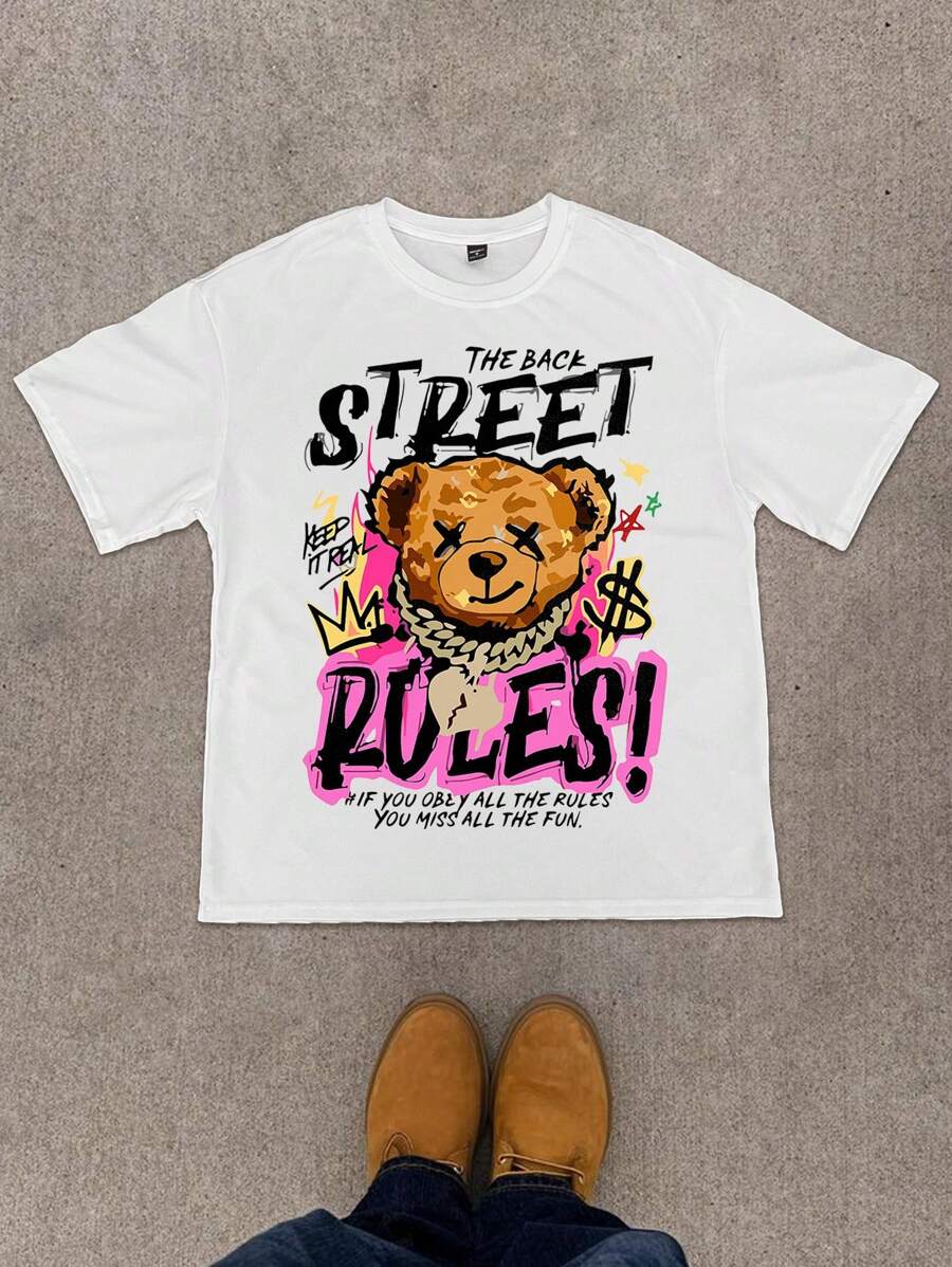 Manfinity EMRG Men's Casual Teddy Bear Slogan Graphic Print Short Sleeve T-Shirt Funny T Shirt Funny Graphic Tees Tees Graphic Funny Tshirts - White - View 1
