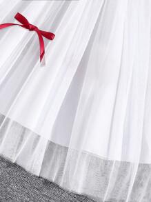 Spring/Summer Tween Girls ELGANTZ Puff Sleeve Beaded Bow Splice Mesh Ruffle Decor Party Dress, Suitable For Vacation, Holiday, Dinner, Family Gathering, Bridal,Holiday Summer Travel - Red - View 5