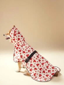 PETSIN 1 pieza Impermeable para mascotas, Ropa impermeable con capucha con patrón de corazón y bloque de color reflectante con cierre ajustable de hebilla, impermeable para perros - Multicolor - Ver 2