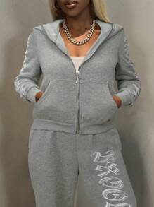 BamGleam Casual Letter Print Hoodie Sweatshirt, Autumn/Winter Graduation,Back To School,Graduation,Teacher,Back To School Pullover Fall - Grey - View 5