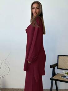 Aloruh Women's New Knitted Mid-Length Cardigan And Straight Hem Skirt Set, Versatile For Home And Outdoor, 2 Pieces Set