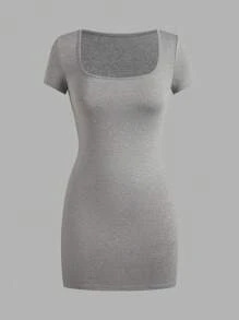 SHEIN EZwear Đầm ngắn tay đơn giản màu trơn dành cho nữ - Nhiều màu - Xem 5