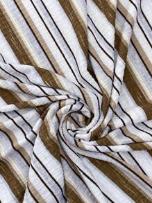 SHEIN Frenchy Áo thun cổ chữ V in sọc đơn giản cỡ lớn, mặc hàng ngày - Màu be - Xem 7