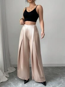 Chiquease 女士优雅法式宽松裤，休闲金属色，柔软百搭百褶裤，适合狂欢节、复活节、情人节、约会、夏季 - 金色 - 查看 6