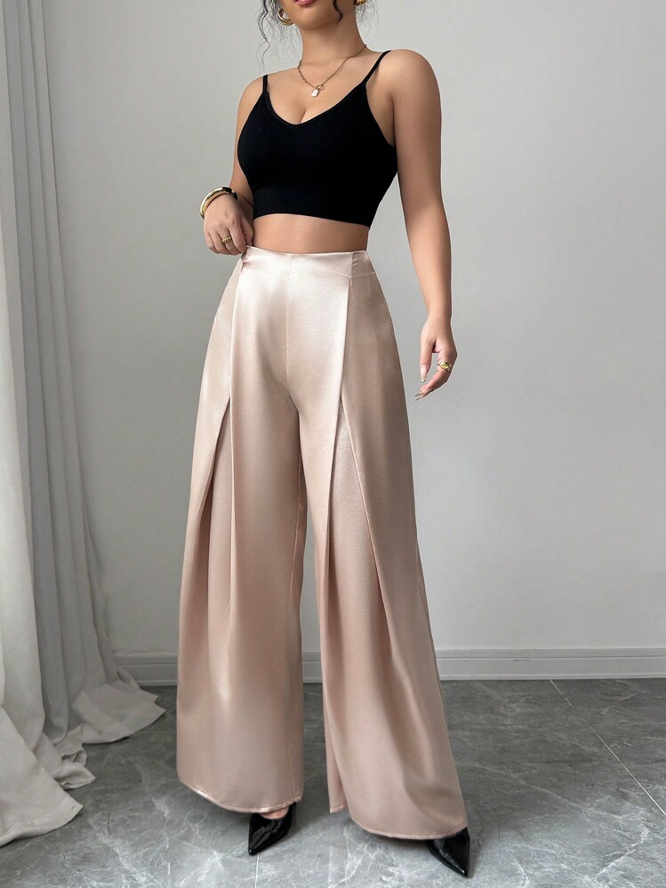 Chiquease 女士优雅法式宽松裤，休闲金属色，柔软百搭百褶裤，适合狂欢节、复活节、情人节、约会、夏季 - 金色 - 查看 6