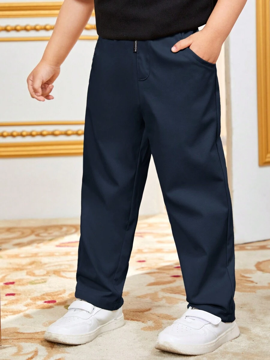 Pantalones informales tejidos de unicolor para niños preadolescentes - Azul Marino - Ver 1