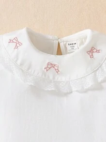 Souflis Souflis Young Girl' Cute & Sweet Bow Decor Puff Sleeve Short Sleeve Casual T-Shirt, Summer