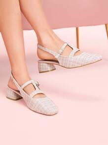 CUCCOO DOLLMOD Women's Plaid Square Toe Fashion High Heel Pumps For Daily Wear Valentine's Day - Pink - View 3