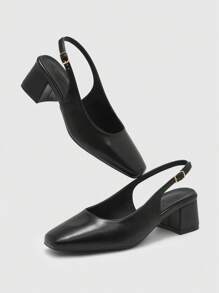 CUCCOO BIZCHIC 女士经典黑色PU皮革后系带低跟鞋，适合通勤、约会、派对、假日、春季、春假、复活节、圣诞节等场合。 - 黑色 - 查看 2