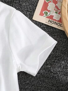 SHEIN 2pcs/Set Girls Cartoon Pattern Casual Streetwear Long Sleeve T-Shirt And Denim Skirt Set, Spring/Summer