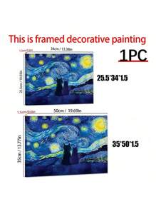 1 pieza Obra de arte de la Noche Estrellada, impresión en lienzo de obra de arte de gatos, póster de decoración de cielo nocturno, pintura de animales, pintura surrealista para decoración de habitación, estilo de Vincent Van Gogh, impresiones artísticas, decoración del hogar, pósteres, regalo ideal, para sala de estar, dormitorio, baño, cafetería