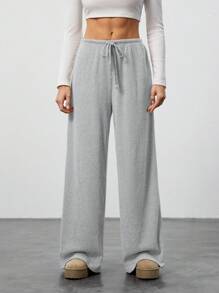 SHEIN Tall 秋季女装、阔腿运动裤、卡其色、低腰裤、舒适裤、休闲裤、宽松裤、女式裤子、棕色裤子、女式下装、街头服饰、冬装