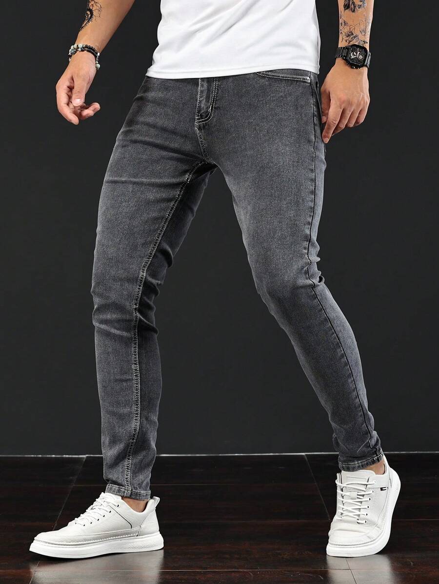 Manfinity Homme Men Solid Skinny Jeans - Grey - View 1