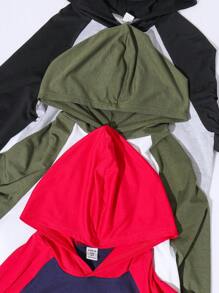 SHEIN Leap Crew 3 件套青少年男童休闲宽松撞色连帽运动衫，适合秋冬季通勤、上学、日常休闲、运动 - 彩色 - 查看 6