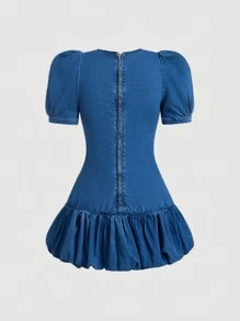 SHEIN MOD Robe en jean décontractée pour femmes, minimaliste et pour une utilisation quotidienne - Bleu azur - Voir 2