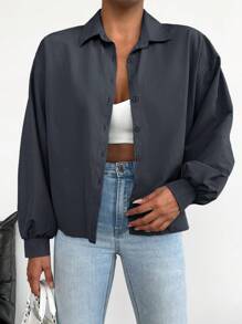 SHEIN Cotton Solid Drop Shoulder Oversized Shirt