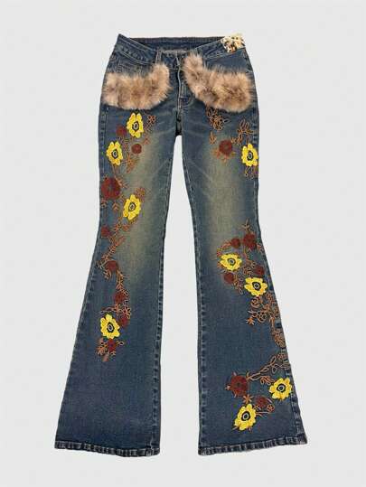 J-Fashion Jeans évasés à taille basse avec imprimé léopard doux, dans le style Gyaru Himekaji Y2K. Pour l'automne et l'hiver