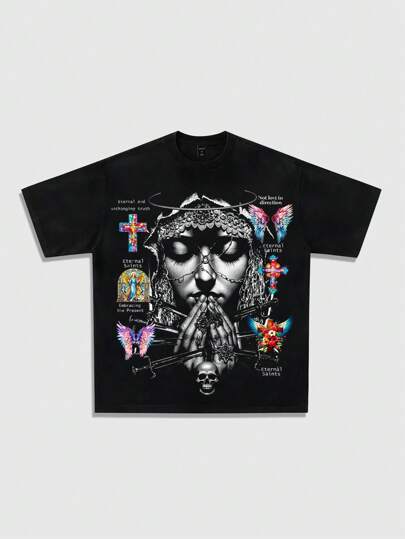 Goth بليزر برسمة ملاك بأكمام قصيرة للرجال، مناسب للاستخدام اليومي في فصلي الربيع والصيف