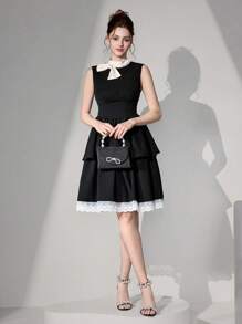 Poshira New Sleeveless Simple Casual Elegant Party Cocktail Dress, Wedding Guest Dress Music Festival Spring/Summer, Prom Dress - Black - View 3