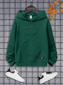 SHEIN Tween Boy Embossed Knit Sweatshirt, Casual & Stylish For Everyday Wear - Dark Green - View 1