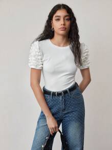 MOTF STUDIO ÁO PHÔNG CÓ VÒNG TAY FRILL TRIM SLIM FIT - trắng - Xem 7