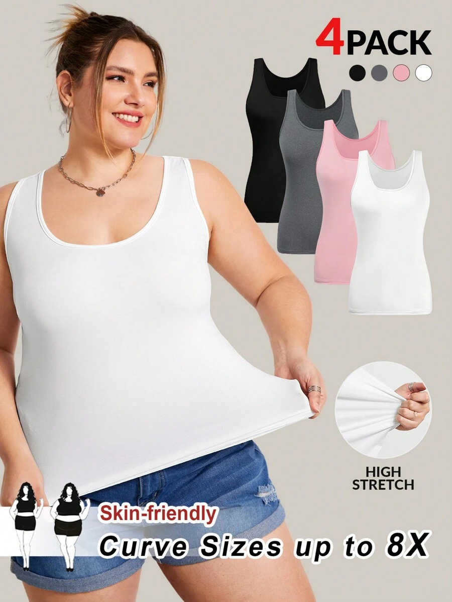 SHEIN CURVE+ CURVE PLUS /Ngày Valentine/Bộ nhiều áo camisole dành cho nữ cỡ lớn, đa năng, phù hợp với mọi dịp. - Nhiều màu - Xem 1