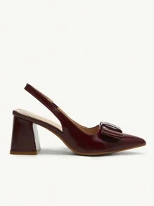 CUCCOO CHICEST Wine Red Bowknot Strap Thick Heel Pumps, Elegant & Fashion, For Work, Dating, Wedding, Party, Holiday, Valentine's Day Spring Break Easter Prom Heels