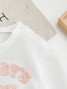 SHEIN 新生女婴字母图案针织套头衫和松紧腰裤套装，秋冬 - 彩色 - 查看 4