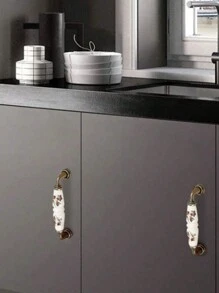 SHEIN 1 件复古乡村陶瓷抽屉、橱柜门把手、绿色/红色叶子橱柜拉手梳妆台厨房拉手，适用于家具复古乡村陶瓷抽屉、橱柜门家具把手