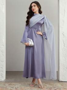 Graceveil Vestido elegante y modesto de estilo árabe con una larga y brillante cola para mujer - Púrpura polvoriento - Ver 3