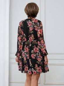 Miaspire Vestido corto de mujer de gasa con estampado floral, cuello cruzado en V y manga larga casual