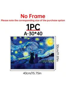 1 pieza Obra de arte de la Noche Estrellada, impresión en lienzo de obra de arte de gatos, póster de decoración de cielo nocturno, pintura de animales, pintura surrealista para decoración de habitación, estilo de Vincent Van Gogh, impresiones artísticas, decoración del hogar, pósteres, regalo ideal, para sala de estar, dormitorio, baño, cafetería