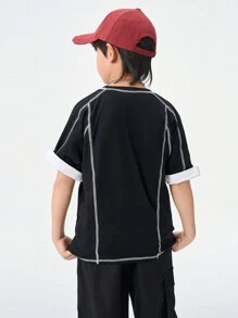 Coolane Kids Camiseta de punto de manga corta con cuello redondo y bordado gráfico, para adolescentes en primavera/verano