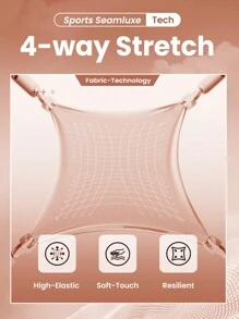 Easithlete 1 件女式纯色甜心领长袖修身无缝紧身衣 - 咖啡棕 - 查看 6