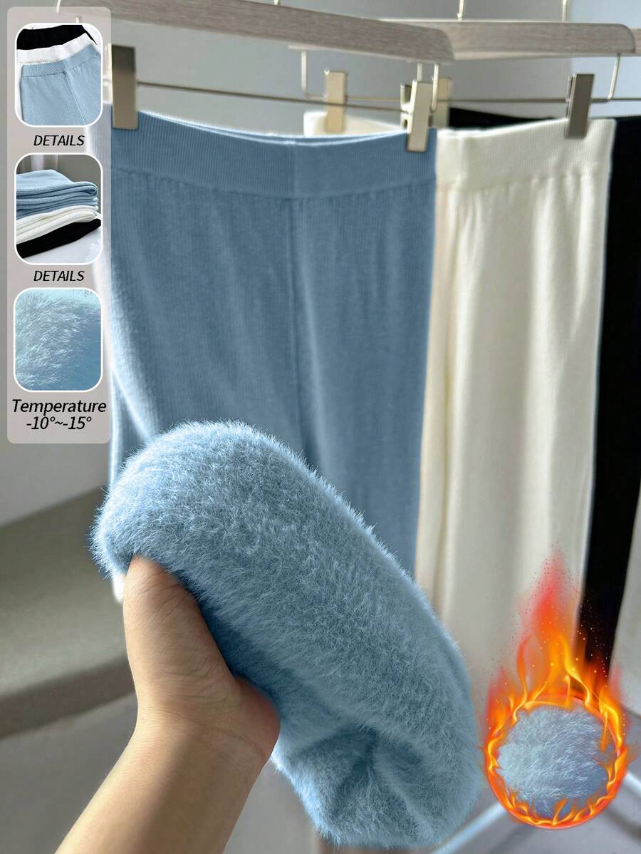 Chiquease 1 件女式高腰条纹针织喇叭裤，弹力修身踝长阔腿裤，秋冬