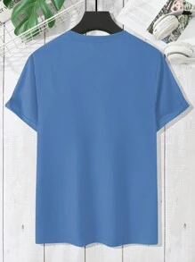 Manfinity Hypemode 男士几何印花圆领短袖休闲T恤 男士T恤 男士 - 藍色 - 查看 2