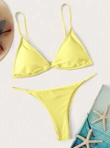 SHEIN Swim 2025 Low-Rise Triangle Cup Bikini Top And Bottom Swimwear Set For Summer Beach Vacation - Yellow - View 1