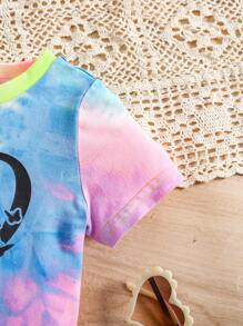 SHEIN 女婴夏季可爱扎染短袖T恤和短裤两件套 - 彩色 - 查看 7