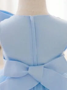 Glamorique Kids Baby Girls' Christmas Party Dress, New Autumn/Winter Luxury Children Pageant Gown, Satin Bow & Tulle Layered Sleeveless High-End Quality Infant Dress In Green - Baby Blue - View 3