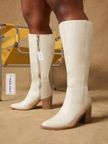 SHUZIA Botas altas hasta la rodilla de ancho de caña y ajuste ancho para mujer, nuevo regalo de año nuevo, día de San Valentín, zapatos de verano - Beis - Ver 1