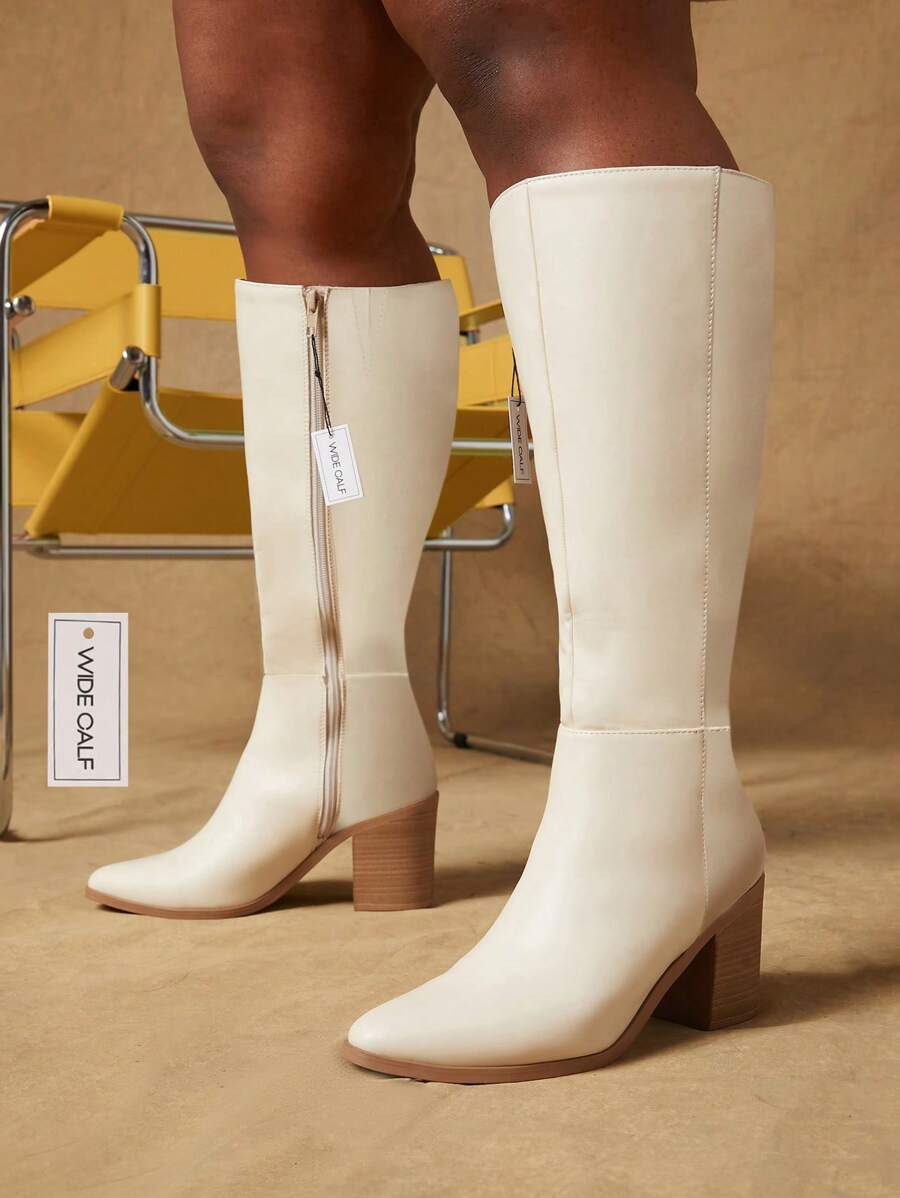 SHUZIA Botas altas hasta la rodilla de ancho de caña y ajuste ancho para mujer, nuevo regalo de año nuevo, día de San Valentín, zapatos de verano - Beis - Ver 1