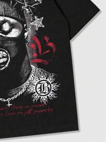 ROMWE MEN Street Life 男式休闲口号图案印花短袖 T 恤 - 黑色 - 查看 3